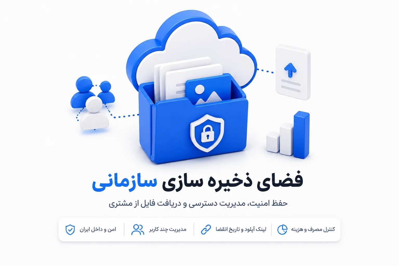 فضای ذخیره سازی سازمانی ابروفایل با مدیریت اعضای تیم، امنیت فایل‌ها و دریافت فایل از مشتری